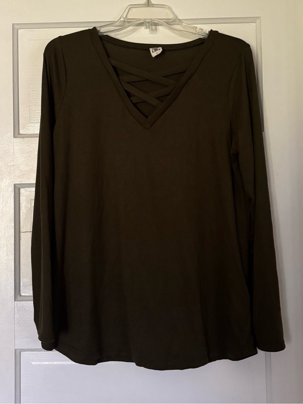 Sew In Love Olive Green Crisscross V-Neck Long Sleeve Top